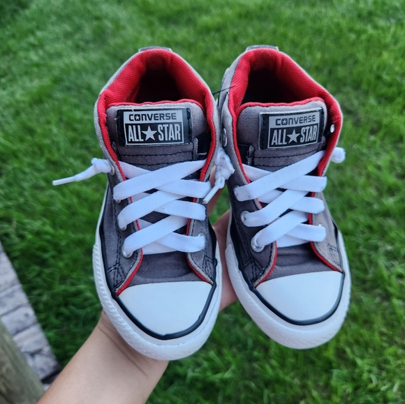 Converse Other - Converse Chuck Taylor Kid's Boy Gray and Red Classic Mid-Top Sneakers Size 12